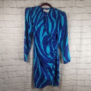 Vtg Flora Kung II 80s Dress Size 4p 100% Silk Floral Puff Sleeve Shoulder Pads